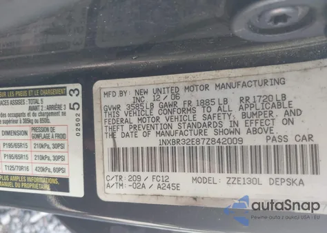 2007 Toyota Corolla S из США, поврежденный, VIN 1NXBR32E87Z842009